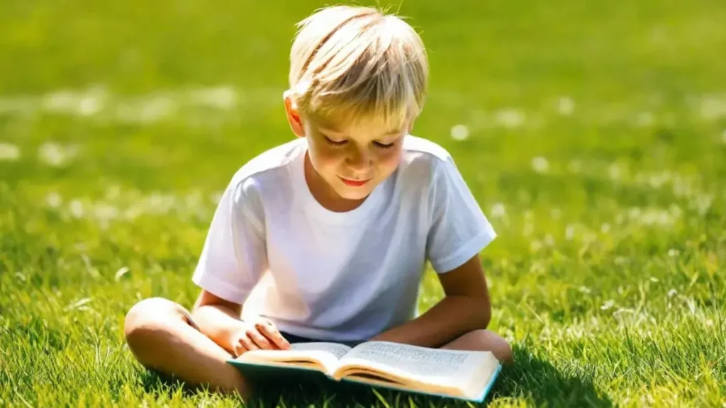 Criança lendo a Bíblia ao ar livre